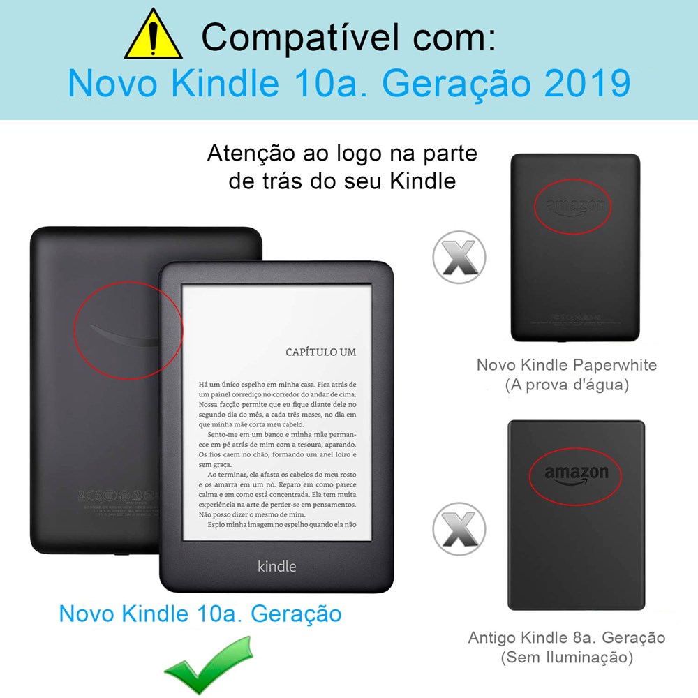 Capa Novo Kindle 10ª Geração WB® - Auto Hibernação Sensor Magnético Couro Premium Silicone Flexível Preta