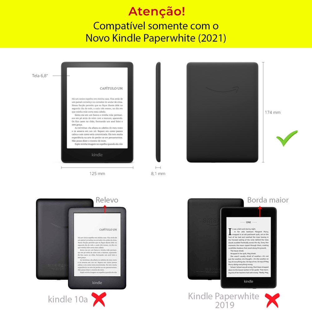 Capa Novo Kindle Paperwhite 11ª geração - 2021 tela 6,8” WB Freedom Silicone Flexível Sensor Magnéti