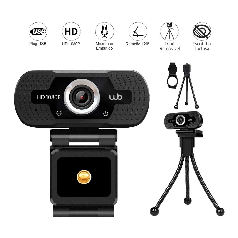 Webcam Full HD 1080P WB Amplo Ângulo 110°
